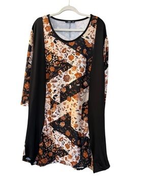 Lily by Firmiana 4XL Plus Size Floral Tunic Top Black Rust Cream